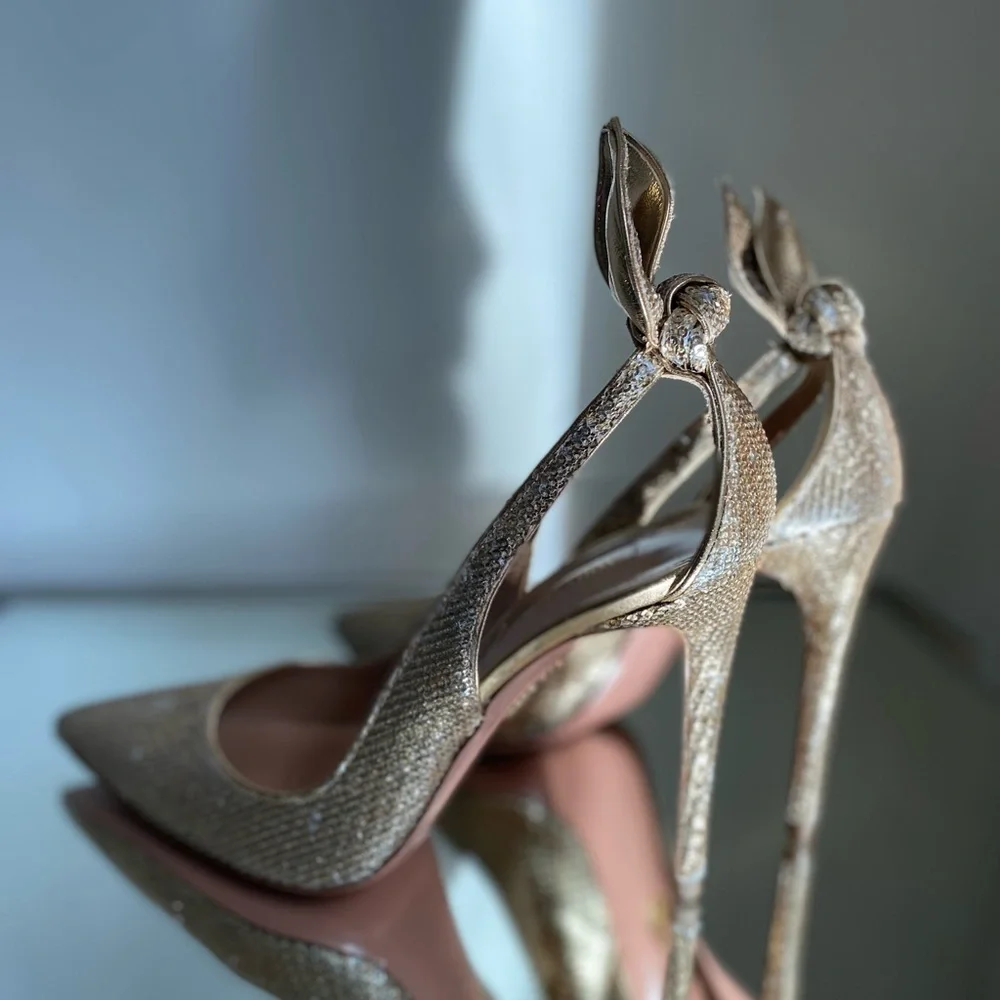 EUC Aquazzura Deneuve Bow Tie Sequin 105 pump 38.5 - Picture 9 of 10